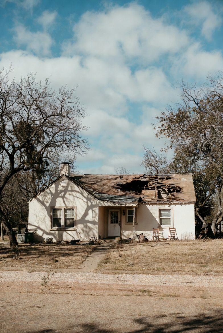 House with major roof damage